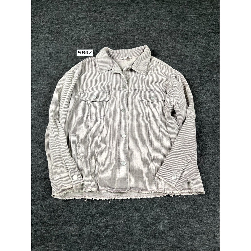 Newbury Kustom Corduroy Jacket Womens S Gray Striped Raw Hem Cotton Button Front